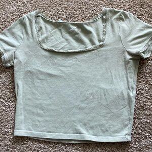 Hollister sage green cropped lace-lined baby tee